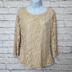 Adrianna Papell Top Womens Size Large Beige Lace Blouse Lined